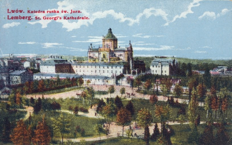 Lwów - katedra św. Jura. Reprodukcja karty pocztowej z początu XX w. /Agencja FORUM