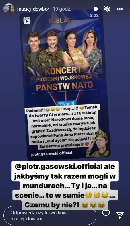 Maciej Dowbor odpowiada na wpis Piotra Gąsowskiego https://www.instagram.com/maciej_dowbor/ /Instagram