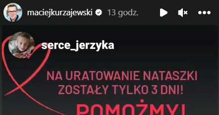 Maciej Kurzajewski prosi o wsparcie zbiórki na Natalkę https://www.instagram.com/maciejkurzajewski/ /Instagram