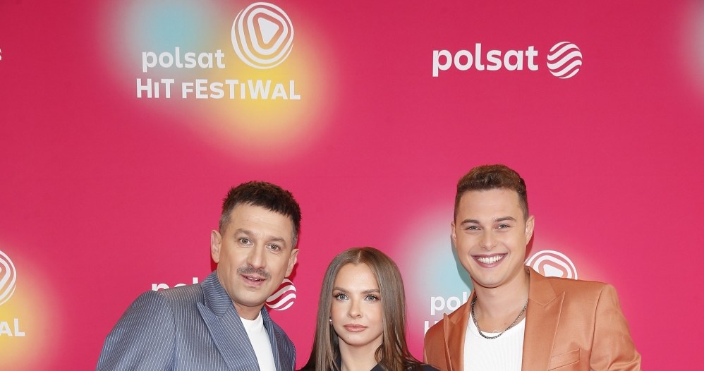 Maciej Rock, Ola Filipek, Adam Zdrójkowski na konferencji Polsat Hit Festiwalu /Paweł Wrzecion /AKPA