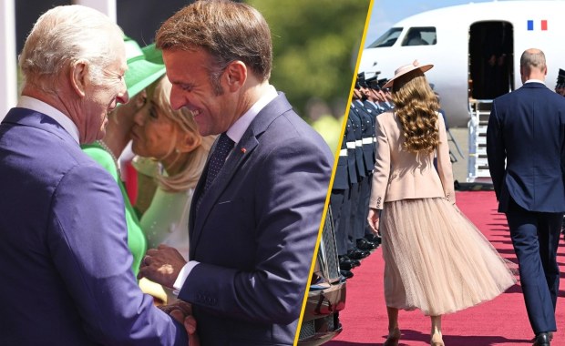 Macron z pompą przywitany przez króla Karola III. Kolejny incydent na lotnisku