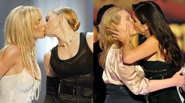 Madonna całuje Brithney Spears, Sandra Bullock wpija się w usta Meryl Streep - fot. Getty Images /East News