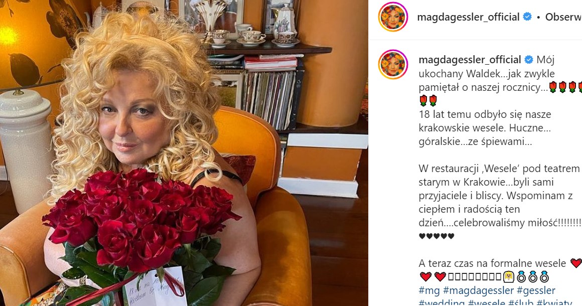 Magda Gessler w czerwcu 2022 pisała o ślubie z Waldemarem Kozerawskim /Instagram/Magda Gessler /Instagram