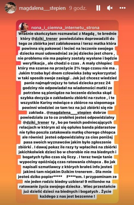 Magda Stępień udostępniła słowa internautki na temat swojej sytuacji /www.instagram.com/magdalena___stepien /Instagram