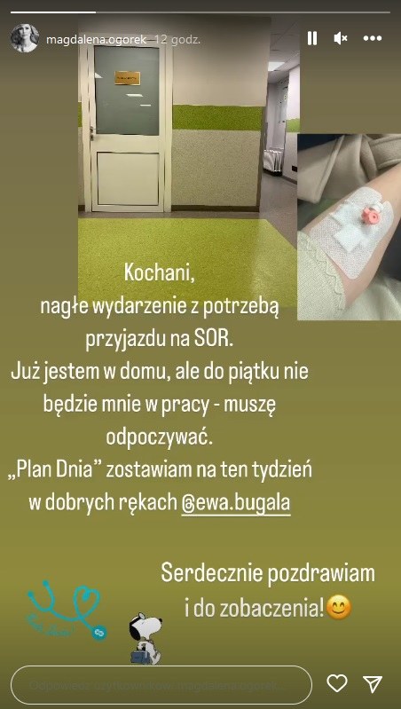 Magdalena Ogórek poinformowała, że trafiła na SOR! /www.instagram.com/magdalena.ogorek /Instagram