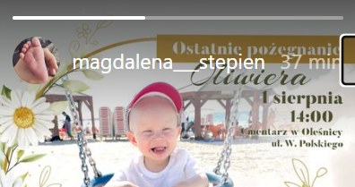 Magdalena Stępień informuje o pogrzebie syna /@magdalena___stepien /Instagram