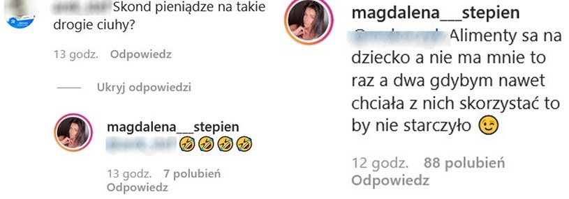 Magdalena Stępień o alimentach /Screeny z profilu www.instagram.com/magdalena___stepien /Instagram