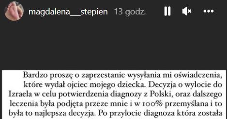 Magdalena Stępień opublikowała oficjalne oświadczenie /Instagram