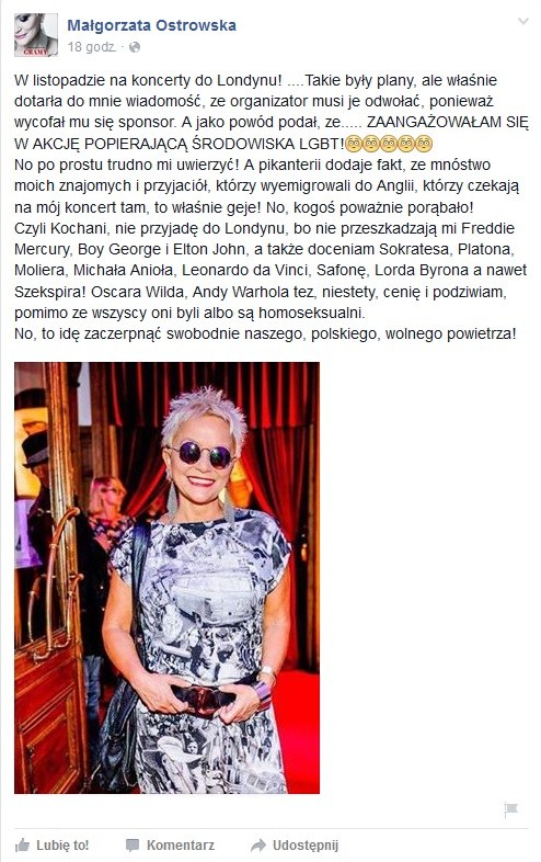 Małgorzata Ostrowska nie może uwierzyć w zachowanie sponsora / Facebook /&nbsp /