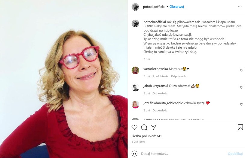 Małgorzata Potocka chora na koronawirusa /Instagram
