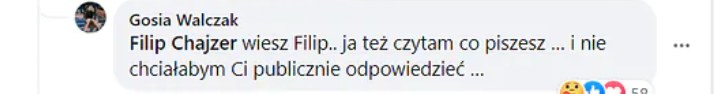 Małgorzata Walczak w wymownym komentarzu odpiera atak Chajzera /Facebook