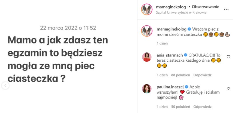 Mama Ginekolog raduje się ze zdanego egzaminu /@mamaginekolog /Instagram