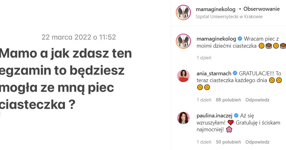 Mama Ginekolog raduje się ze zdanego egzaminu /@mamaginekolog /Instagram