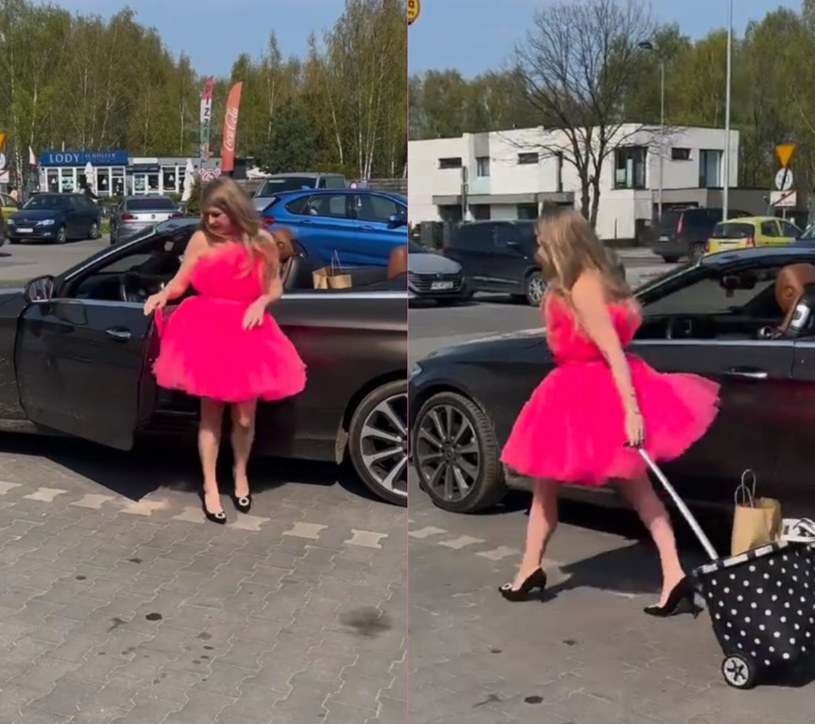 Mama Ginekolog w pomponikowym kolorze sukienki podjechała na parking znanego sklepu /@mamaginekolog /Instagram