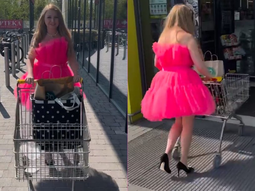 Mama Ginekolog w pomponikowym kolorze sukienki w iście królewskim stylu wjeżdża do sklepu /@mamaginekolog /Instagram