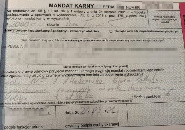 Mandat na kwotę 2 tys. zł /KMP Biała Podlaska /Materiały prasowe