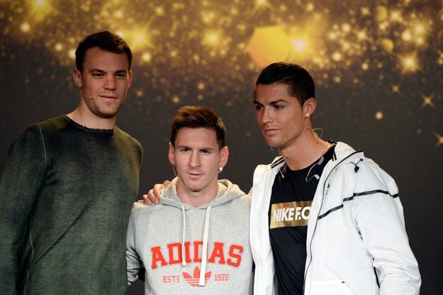 Manuel Neuer, Lionel Messi i Cristiano Ronaldo przed wielką galą /WALTER BIERI  /PAP/EPA