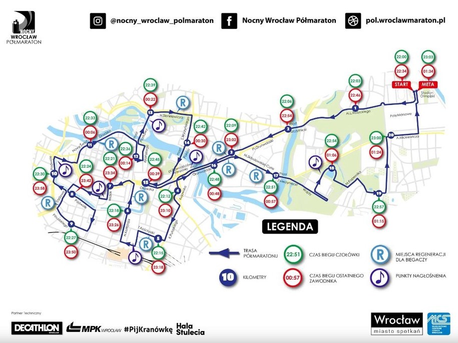 Mapa 9. Nocnego Wrocław Półmaratonu /Urząd Miasta Wrocławia /