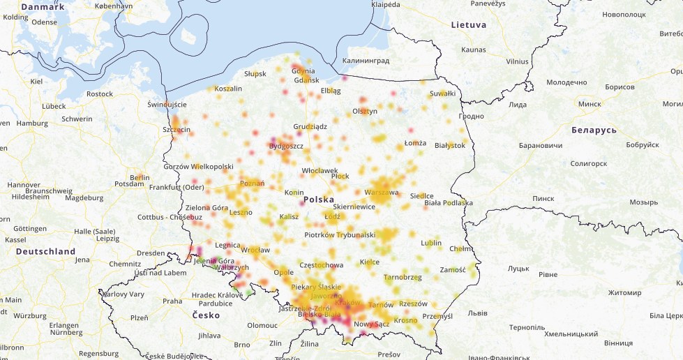 Mapa Airly, dane z godz. 9:00 /airly /