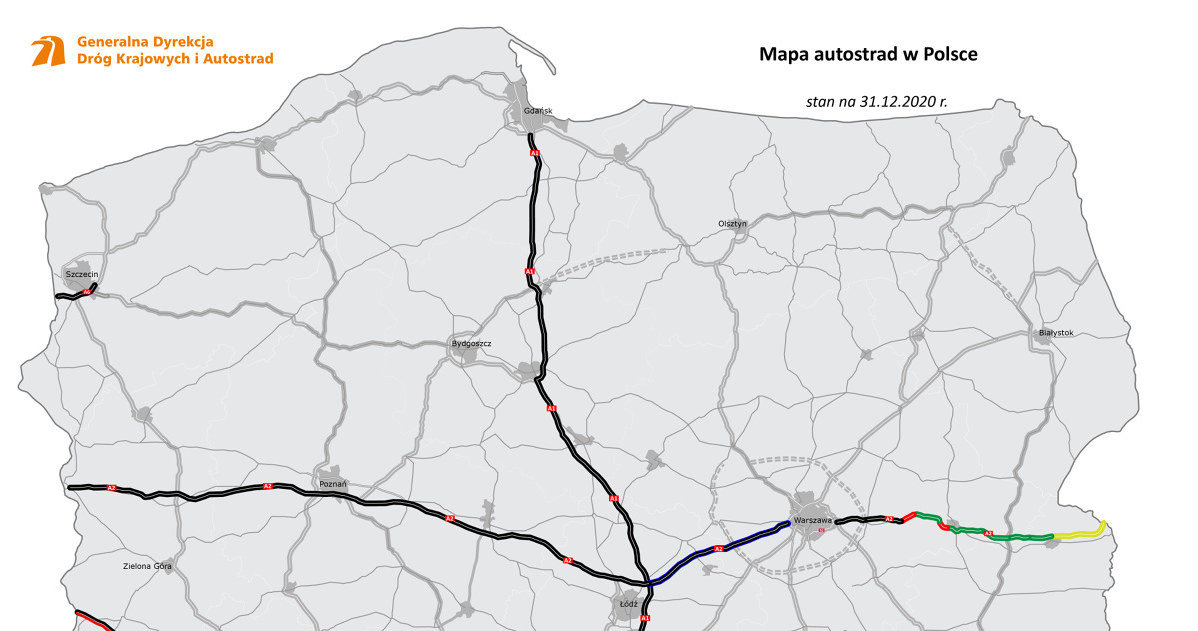 Mapa autostrad w Polsce (dane na koniec 2020 roku) /GDDKiA /GDDKiA