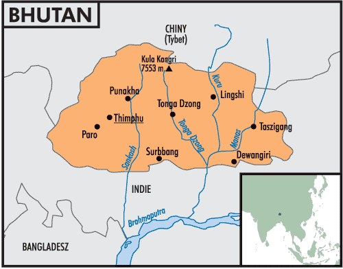 Mapa Bhutanu /Encyklopedia Internautica