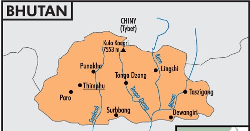 Mapa Bhutanu /Encyklopedia Internautica