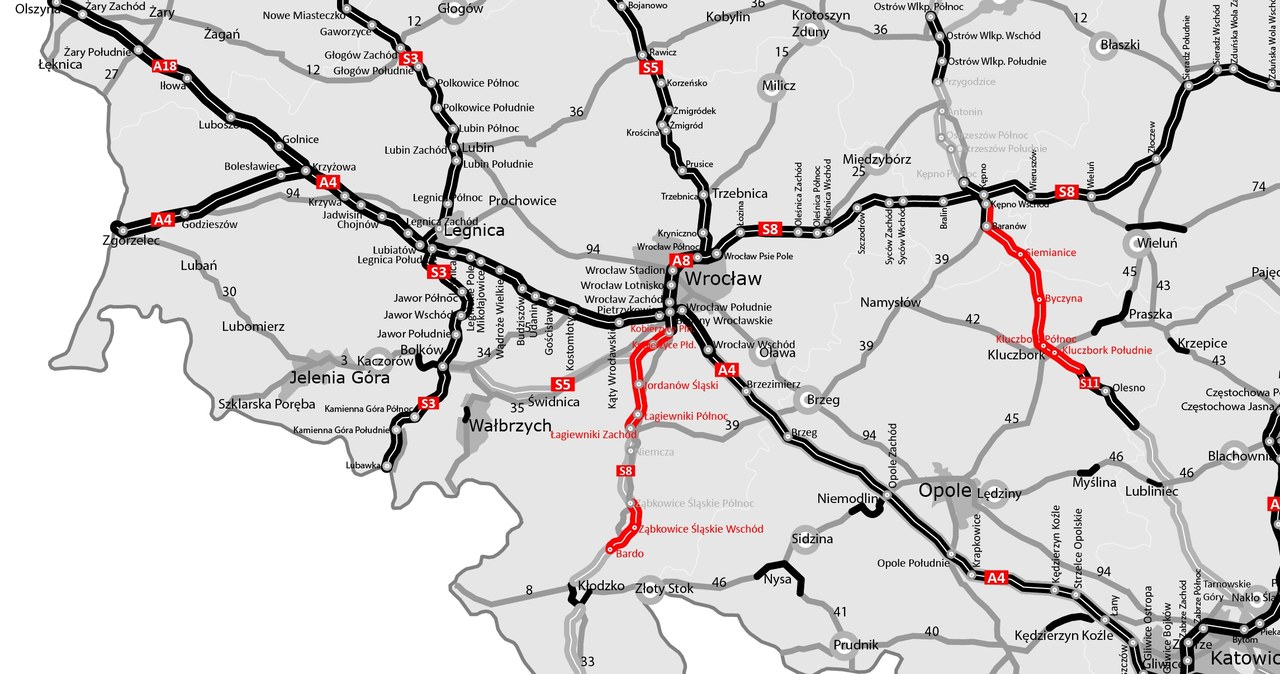 Mapa budowy dróg na Dolnym Śląsku /GDDKiA