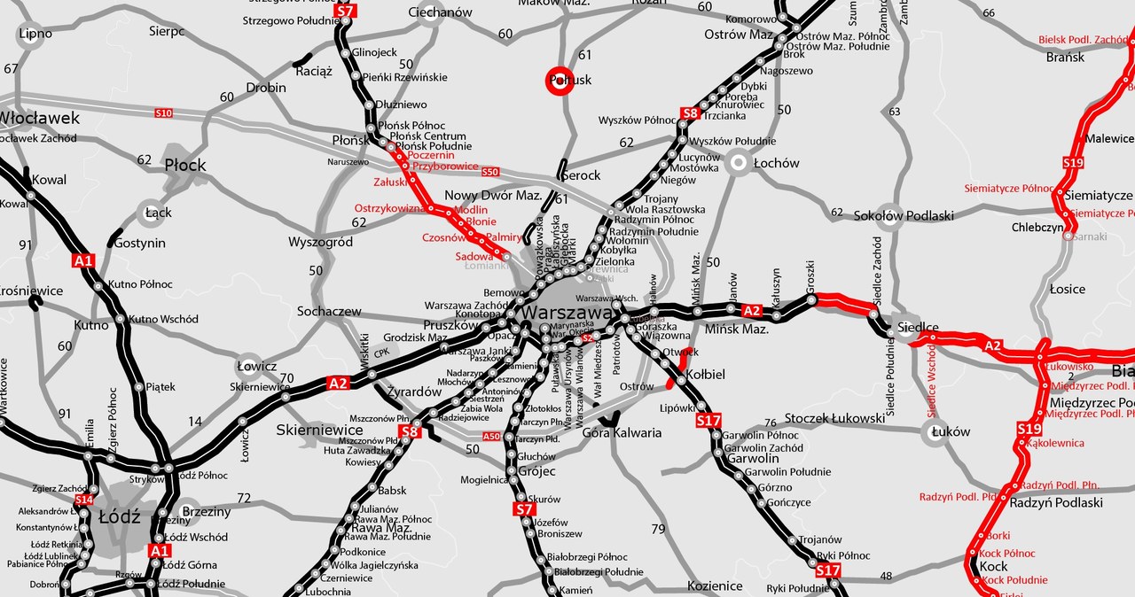 Mapa budowy dróg na Mazowszu /GDDKiA