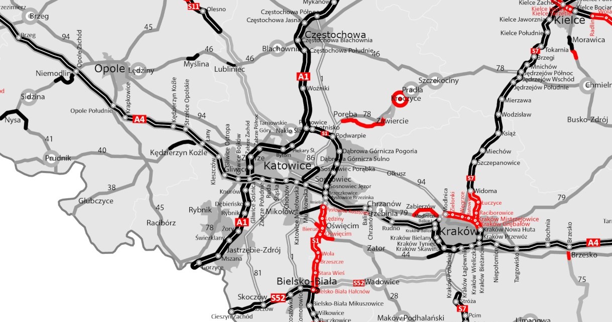 Mapa budowy dróg na Śląsku /GDDKiA