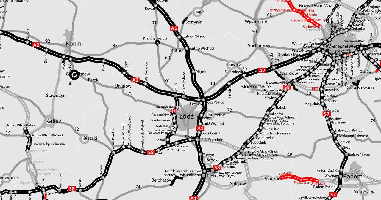 Mapa budowy dróg w Łódzkiem /GDDKiA