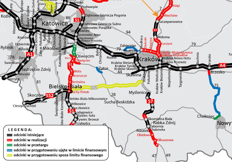 Mapa budowy dróg w Małopolsce i na Śląsku /GDDKiA