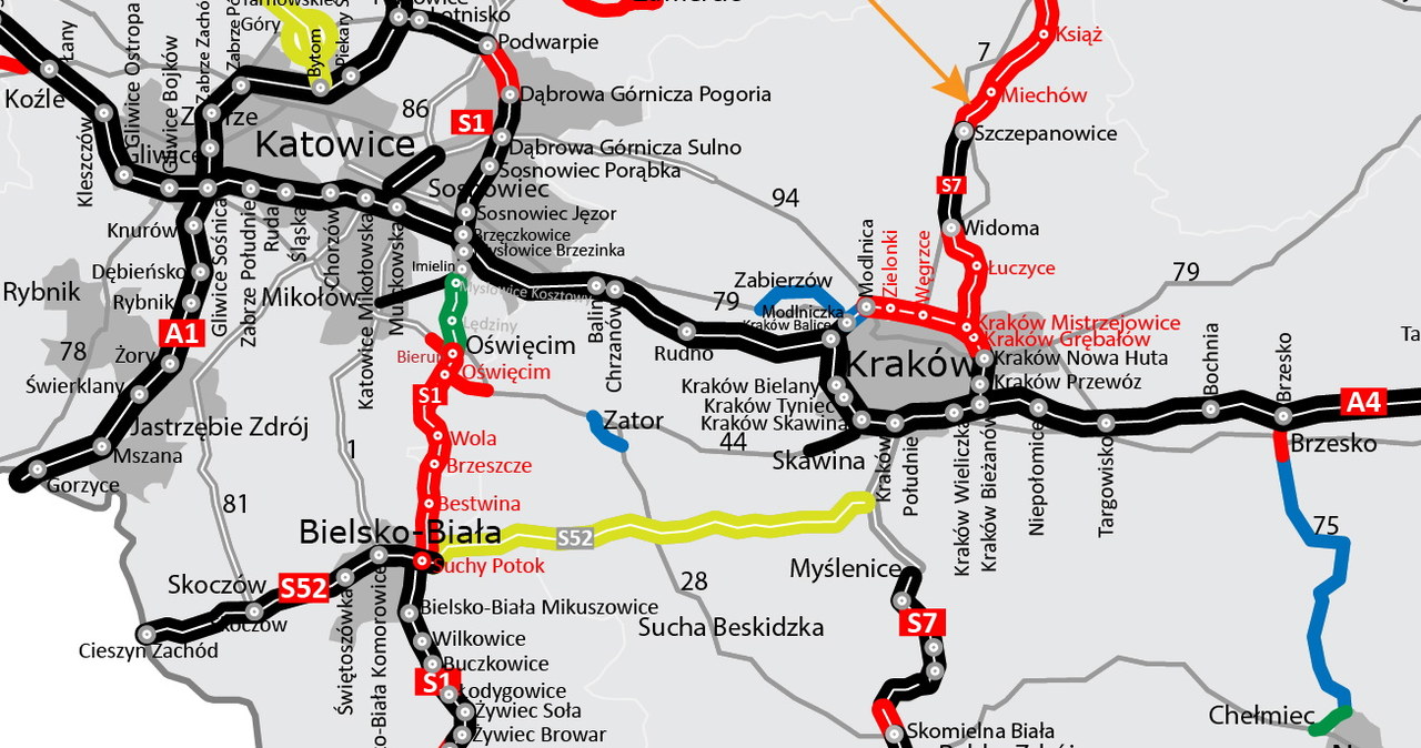 Mapa budowy dróg w Małopolsce i na Śląsku /GDDKiA