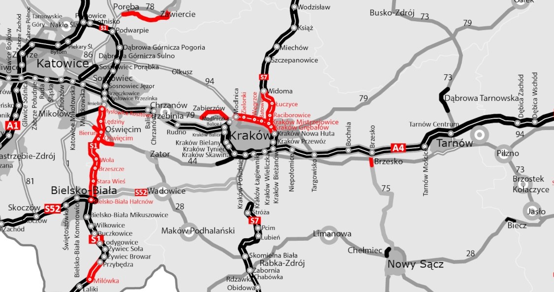 Mapa budowy dróg w Małopolsce /GDDKiA