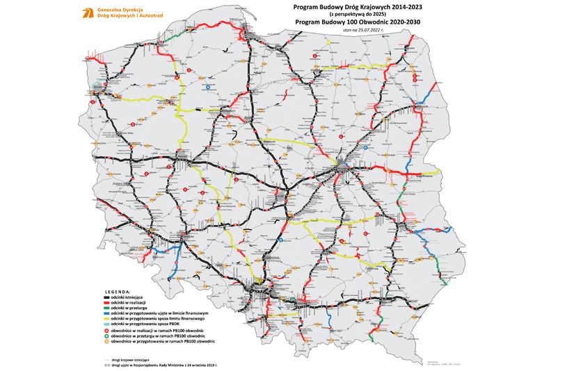 Mapa budowy dróg w Polsce 2022 /GDDKiA