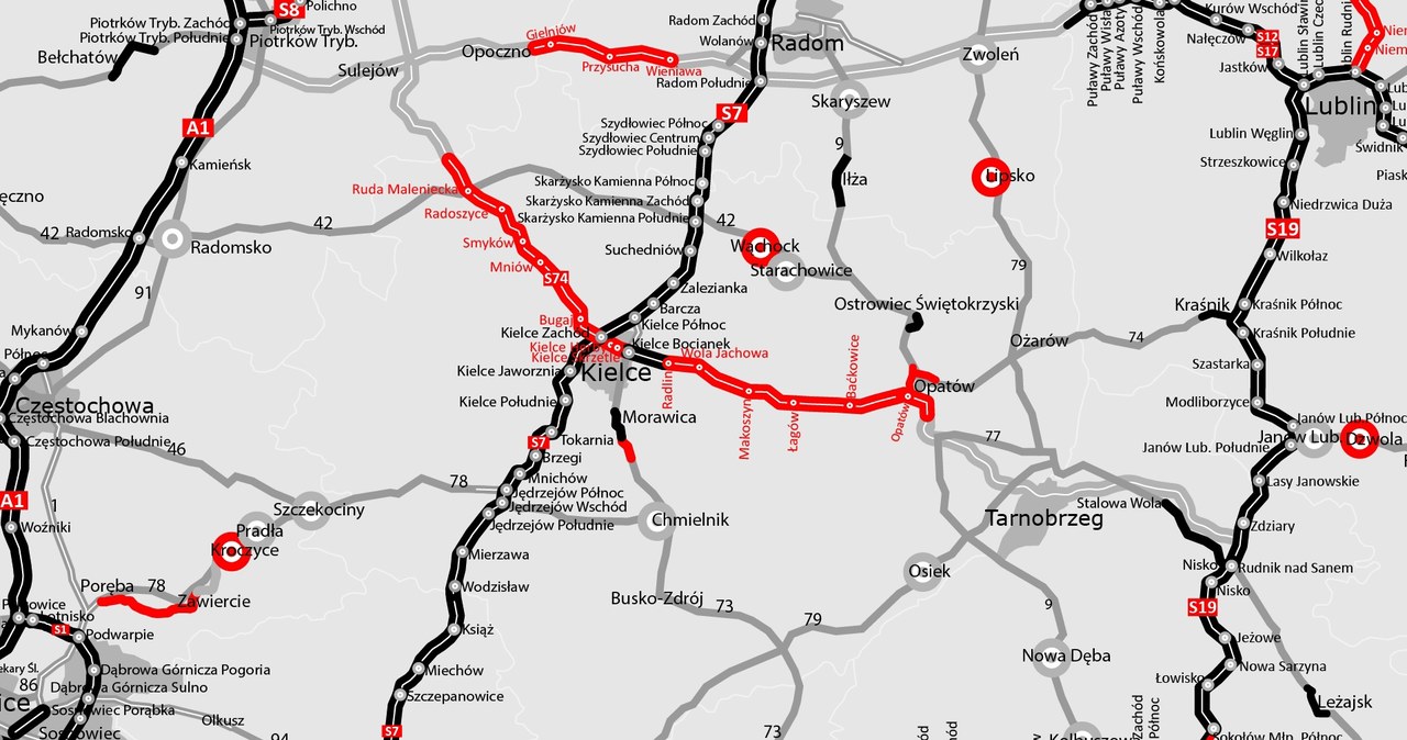 Mapa budowy dróg w Świętokrzyskiem /GDDKiA