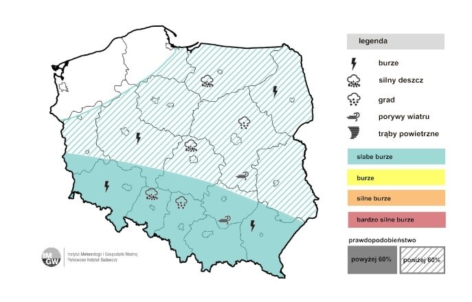 Mapa burz prognozowanych na piątek, 16 maja /IMGW /Materiały prasowe