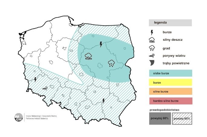 Mapa burz prognozowanych w niedzielę, 18 maja /IMGW /Materiały prasowe