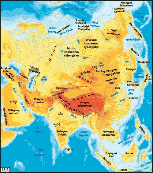 Mapa fizyczna Azji /Encyklopedia Internautica