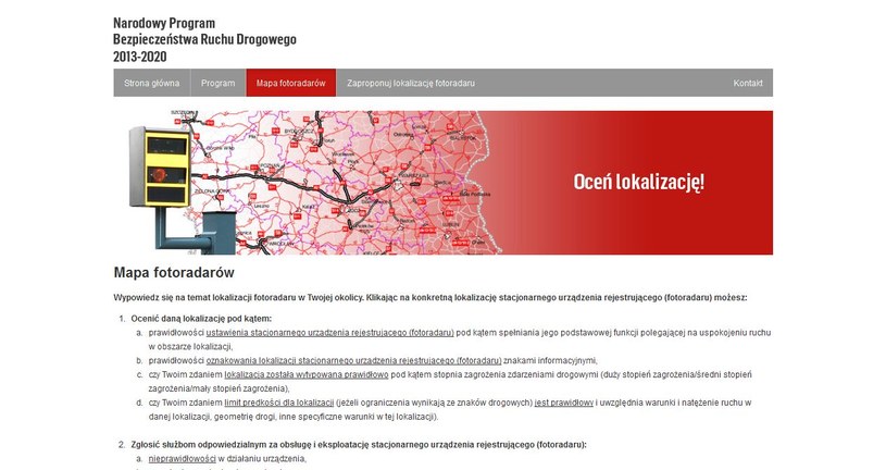 Mapa fotoradarów /ocenprogrambrd.pl