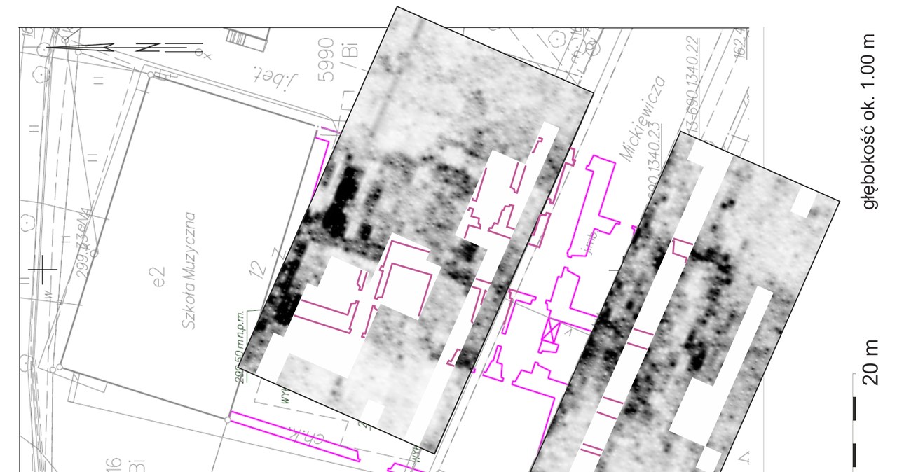 Mapa georadarowa na głębokości 1 m autorstwa Tomasza Herbicha ukazuje detale dawnej "Curii" /Muzeum w Chrzanowie, Tomasz Herbich /materiały prasowe