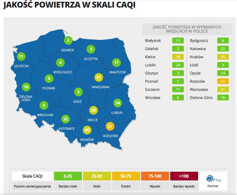 Mapa jakości powietrza w Polsce /INTERIA.PL