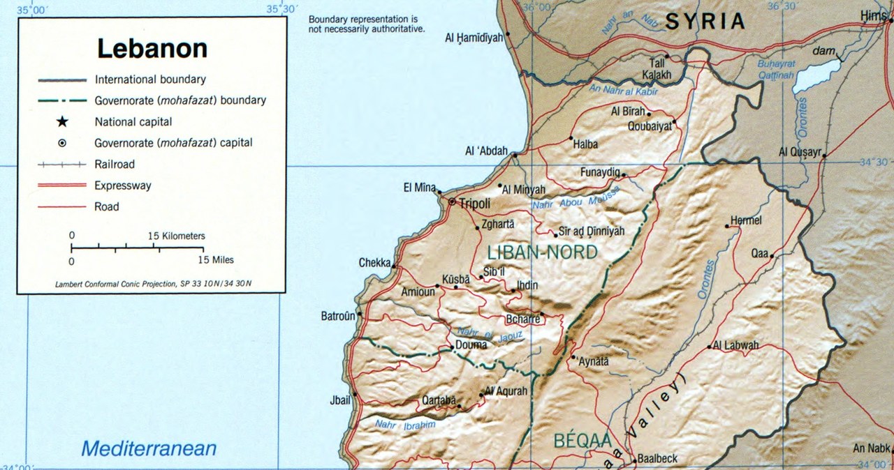 Mapa Libanu /CIA /domena publiczna