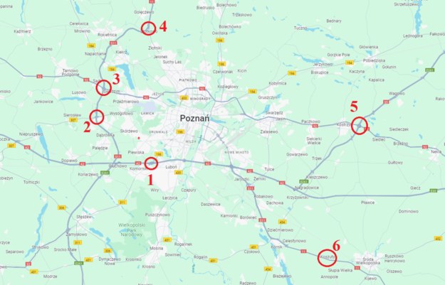 Mapa, na której zaznaczono wszystkie lokalizacje protestów /policja Poznań