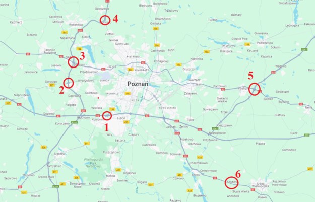 Mapa, na której zaznaczono wszystkie lokalizacje protestów /policja Poznań /Policja