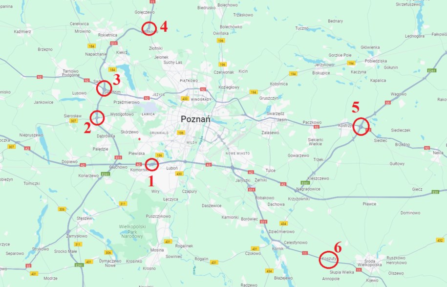 Mapa, na której zaznaczono wszystkie lokalizacje protestów /policja Poznań /Policja