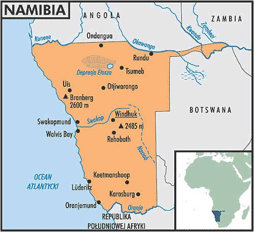 Mapa Namibii /Encyklopedia Internautica