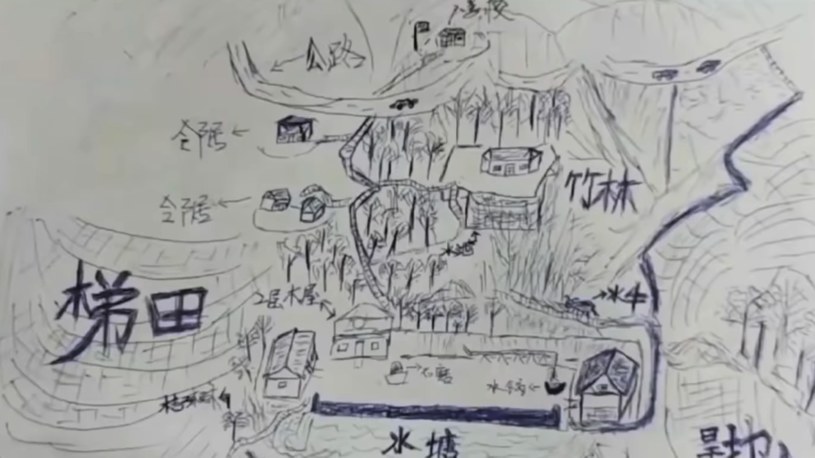 Mapa narysowana z pamięci przez dorosłego już Li Jingweia /YouTube
