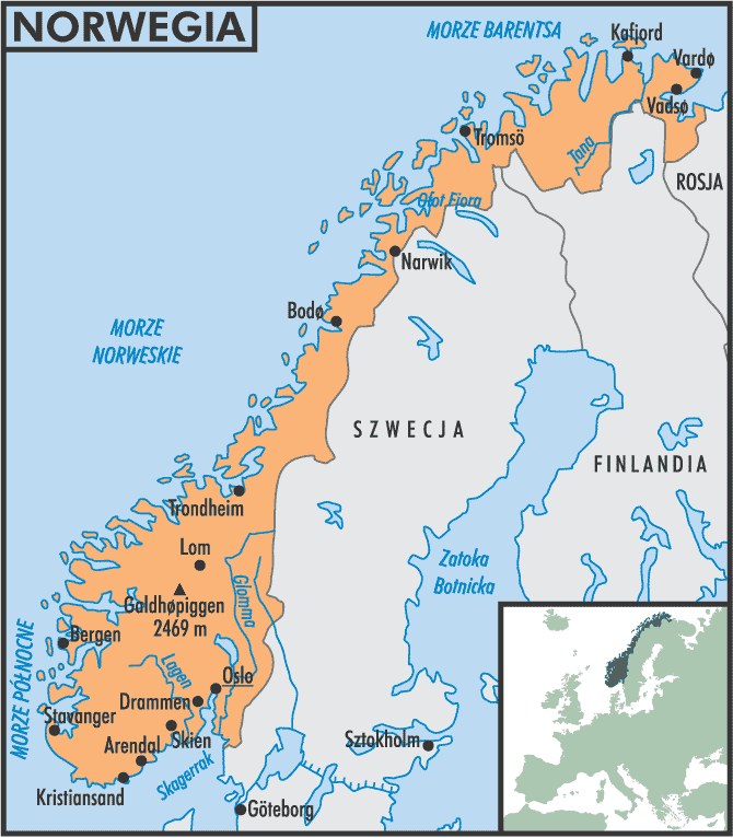 Mapa Norwegii /Encyklopedia Internautica