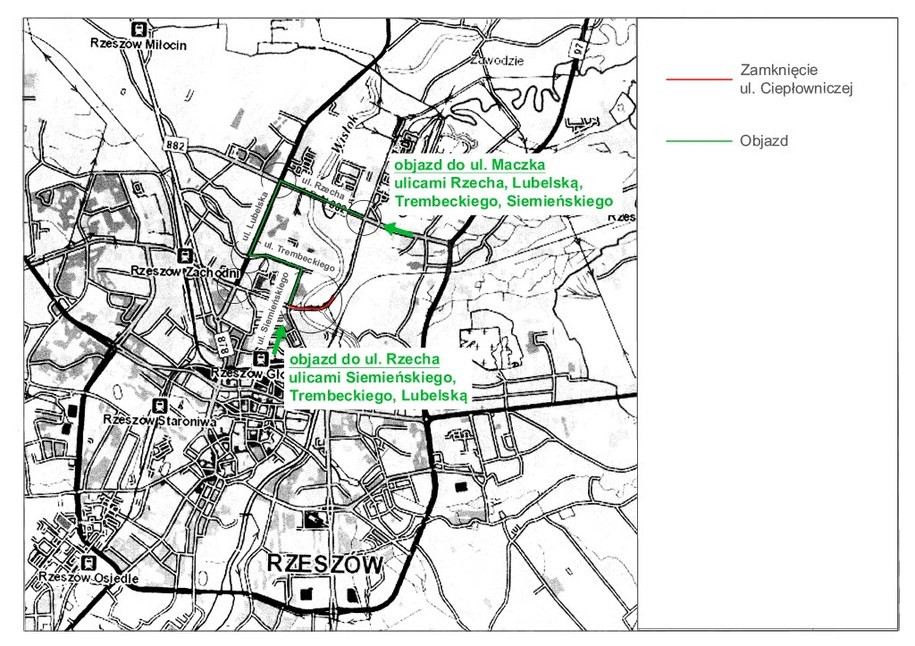 Mapa objazdu przy ul. Ciepłowniczej /Materiały prasowe