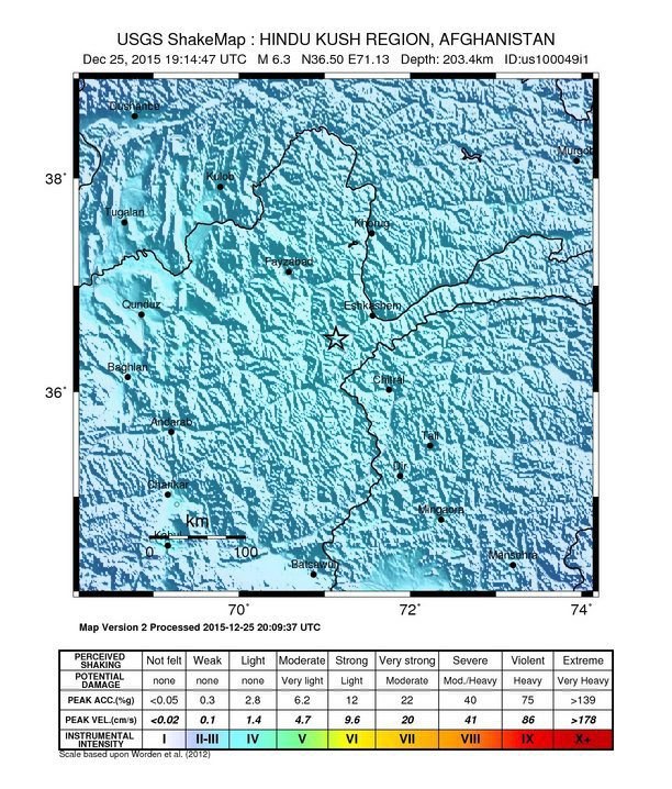 Mapa obrazująca siłę wstrząsów, opublikowana przez US Geological Survey (USGS) /USGS/HANDOUT /PAP/EPA